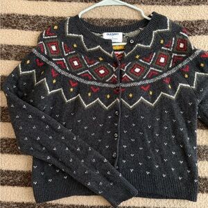 Old Navy Women's Black and Red Patterned Cardigan